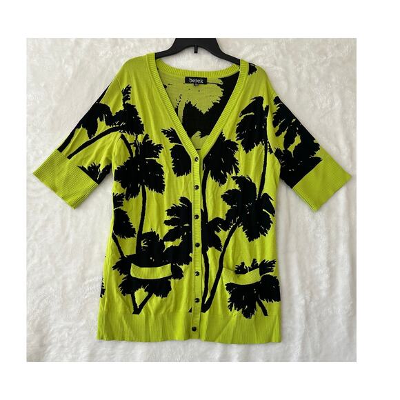 Berek Cardigan Sweater XL Palm Tree Tropical Green Black - Picture 1 of 10